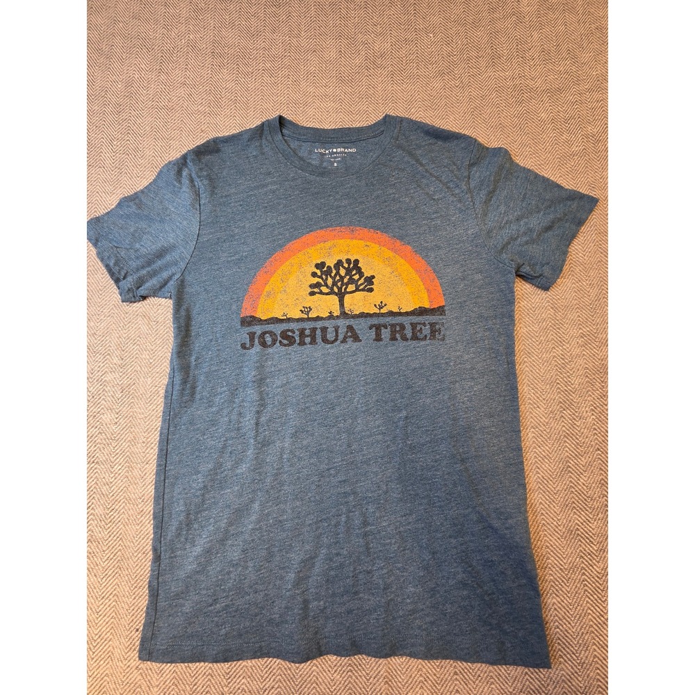 Lucky Brand T-Shirt Mens Small Blue Heather Joshua Tree Graphic Short Sleeve Tee